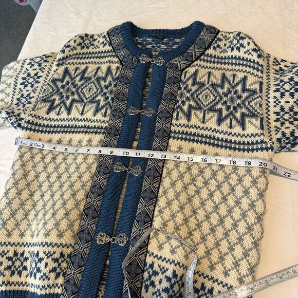 Vintage 90s Dale of Norway Nordic Blue Fair Isle Knit Cardigan Sweater Small - Picture 6 of 8